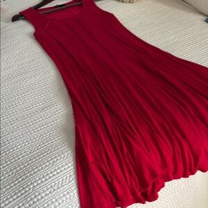 Premise Red Pleated Sundress Scoop Neck Midi